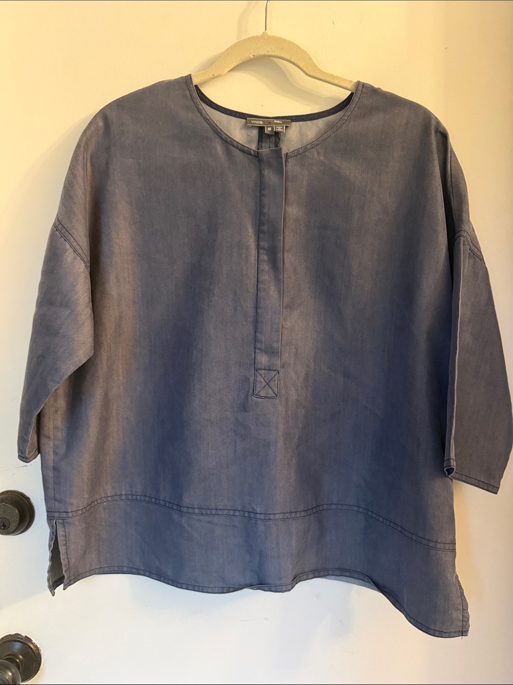 Vince Denim Blue Boxy Drop Shoulder Blouse zipper front medium